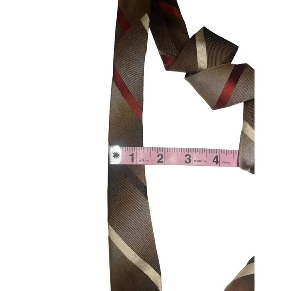 WEMLON by Wembley Vintage Thin Striped Tan Hazelnut & Red Tie 55" x 4" - Picture 9 of 11